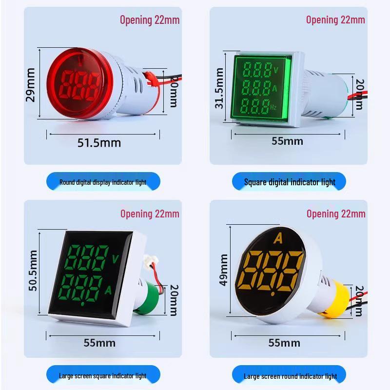 22mm Dual Display LED Voltage Current Frequency Meter - Round/Square