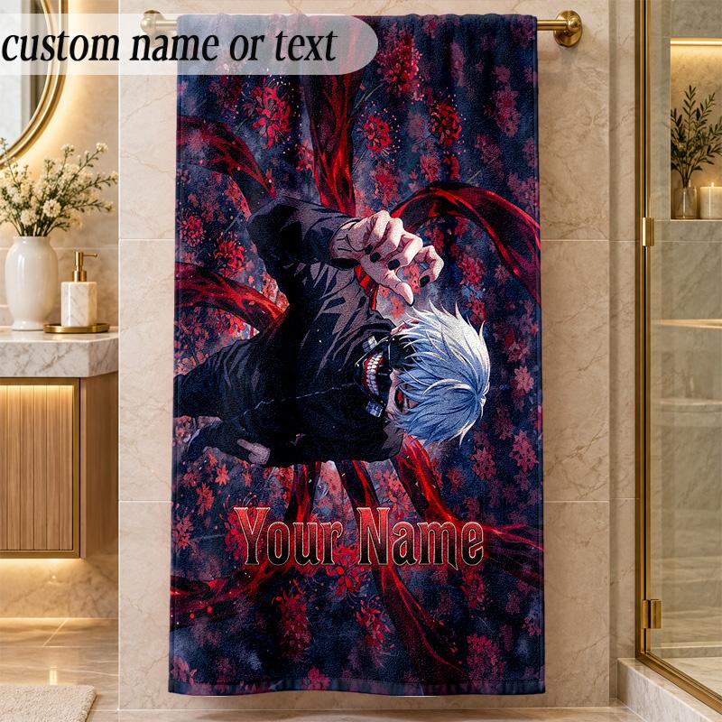 Beach TowelTokyo Ghoul Custom Name Text Personalized Soft Towel for Beach Pool Indoor Home Decor Gift