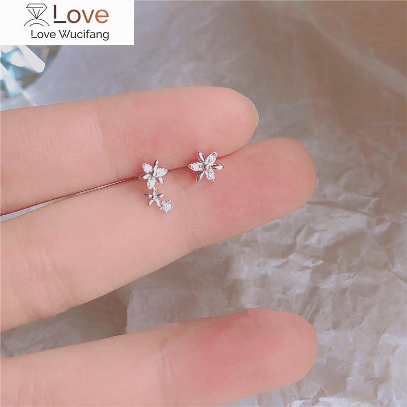 Cercei din argint sterling 925 francez, asimetric, creativ, placat cu flori, cercei din aur de 14 k, bijuterii pentru întâlniri romantice dulci