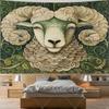 Sheep in Garden Tapestry Wall Hanging Animal Ram Sheep Deer Tapestry Aesthetic Room Decor Wallpapers For Bedroom Paintings