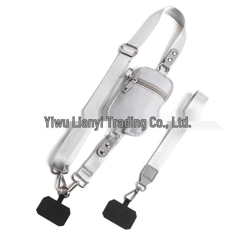 

Cross-Border Glossy Twill Phone Lanyard with Detachable Wrist Strap & Coin Purse серый