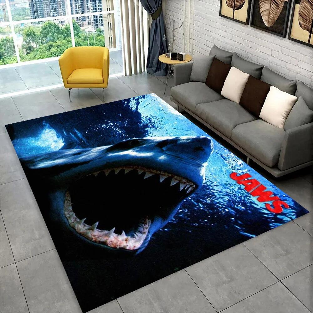 3D Jaws Horror Movie Shark Area Rug,Carpet Rug for Living Room Bedroom Sofa Doormat Decoration,kids Play Non-slip Floor Mat