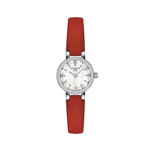 Montre Tissot Lovely Ronde avec Bracelet en Cuir et Cadran en Nacre Blanche, Importée Officiellement, T1400091611100, Femme
