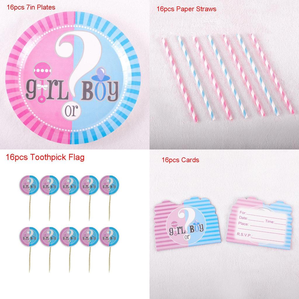 Vibrant Baby Gender Reveal Party Decoration Boy Or Girl Disposable Tableware Collection