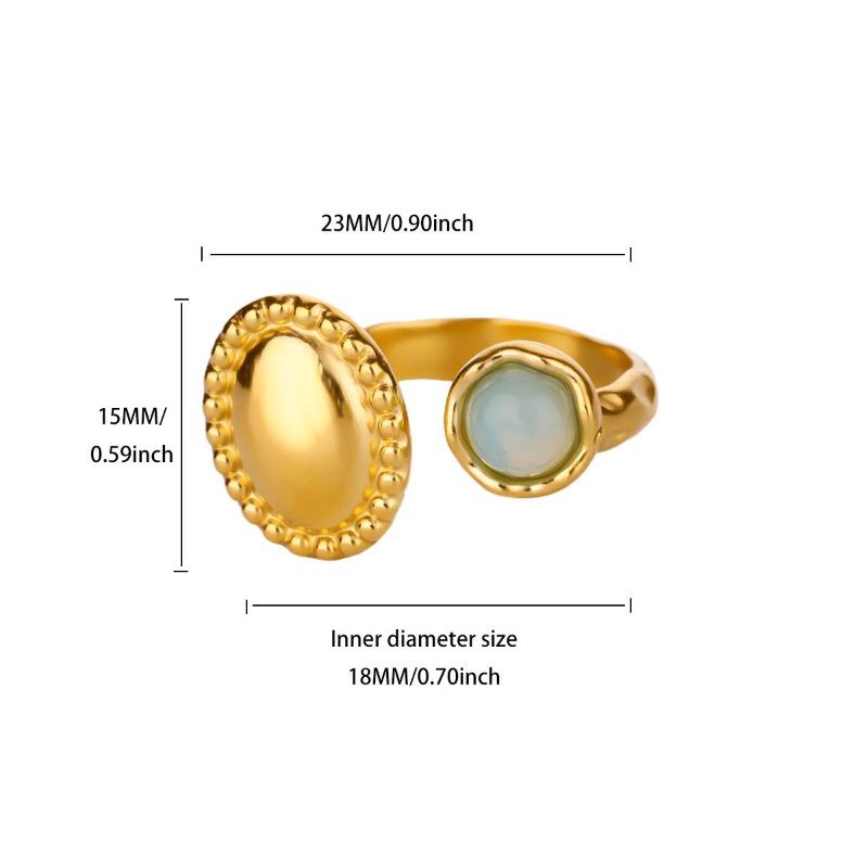 Vintage opal wide-body geometric ring women's pink gemstone open ring fashion women's index finger ring ring