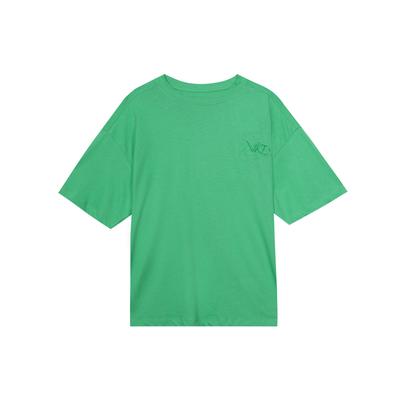 Modna oddychająca okrągły dekolt luźna obniżona linia ramion koszulka damskie topy Zielony FB8218-363