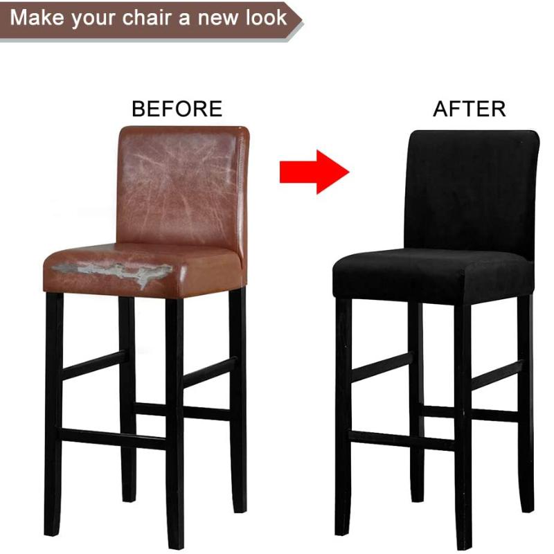 Samt Unifarben Barhockerbezug Stretch Für Barhocker Kurze Rückenlehne Esszimmer Spandex Elastische Überwürfe Für Bankettstühle