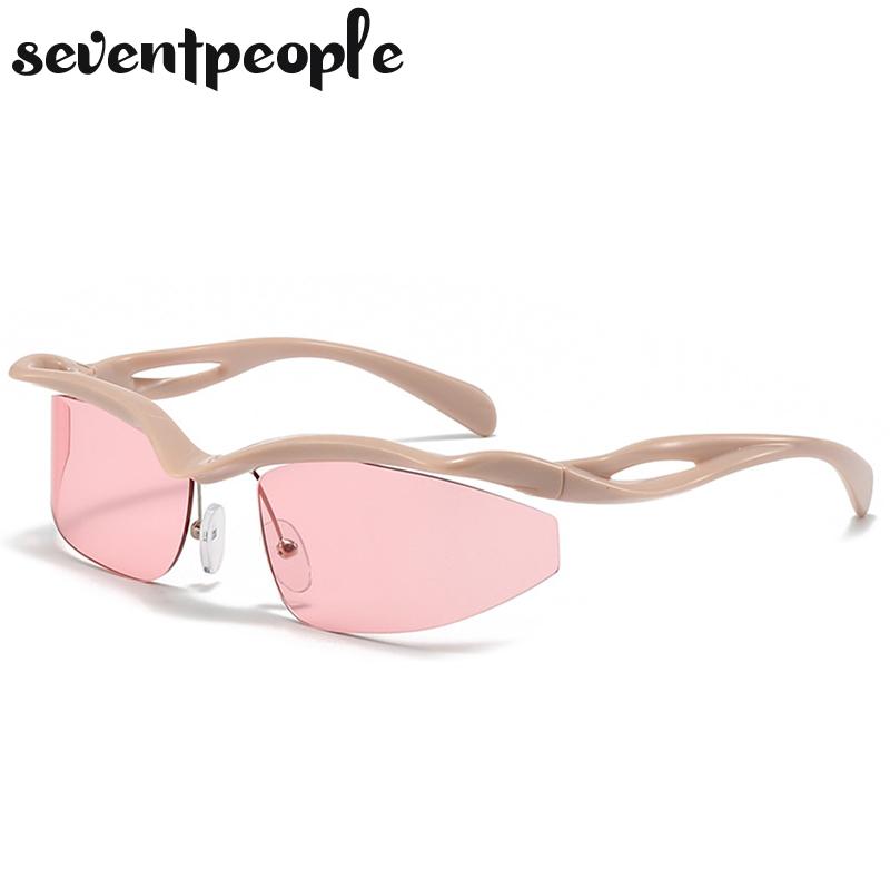 Semi-Rimless Cat Eye Sunglasses Women  Luxury Brand Designer Trending Sports Y2K Punk Sun Glasses For Ladies Shades Eyewear