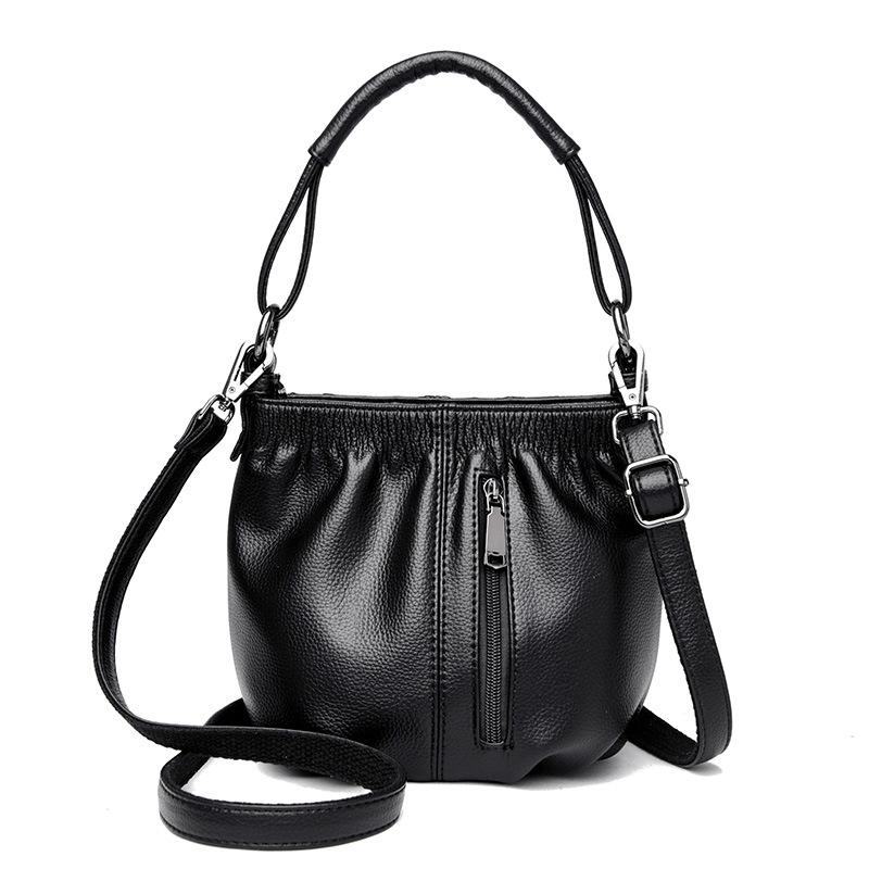 

Bag 2025 new fashion bucket bag soft leather middle-aged and elderly women hand bag temperament versatile messenger bag чёрный