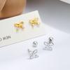 S925 Sterling Silver Inlaid Zircon Bow Screw Earrings Korean Simple Fashionable Sweet Temperament Earrings for Women