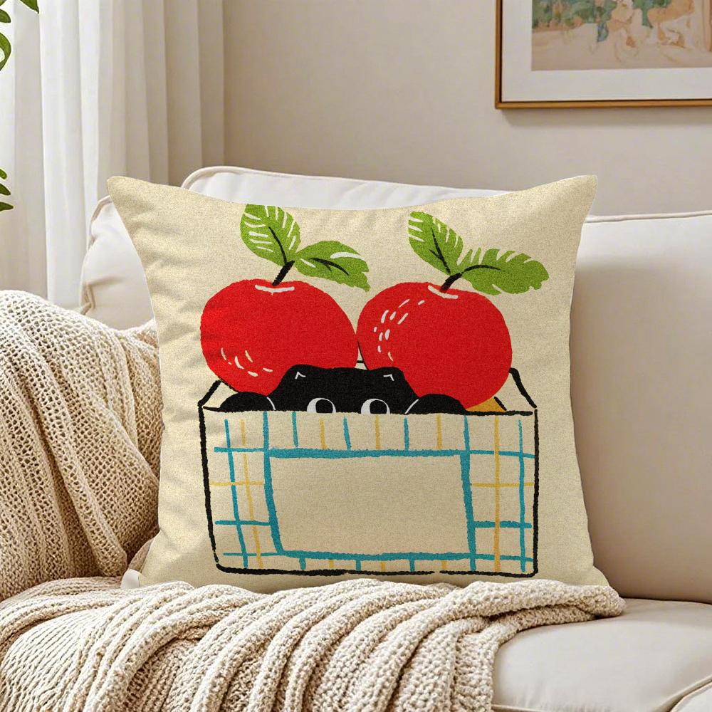 Hand Drawn Cartoon Happy Cat Cushion Cover Pillowcase Antidustmite living Room Sofa Decor Cushion Room