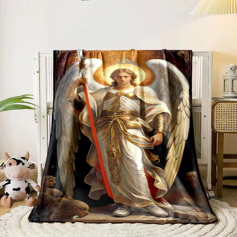 Archangel Michael Winged Sword Blanket Bedroom Blanket for Livingroom Couch Lunch Break Soft Throw for Friend's Festival Gift