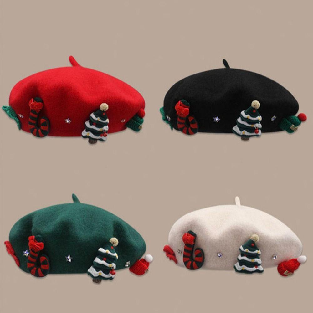 Solid Color Wool Beanie Cap Winter Warm Winter Painter Hats Fashion Christmas Beret Hat  New Year