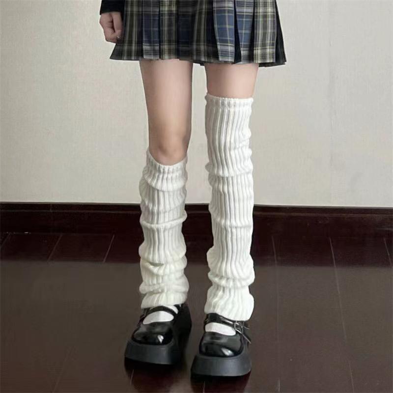 Leg Warmers Lolita Socks Y2K Knitted Warm Foot Cover White Black Warmer Lady Autumn Winter Crochet Sock Boot Cuffs