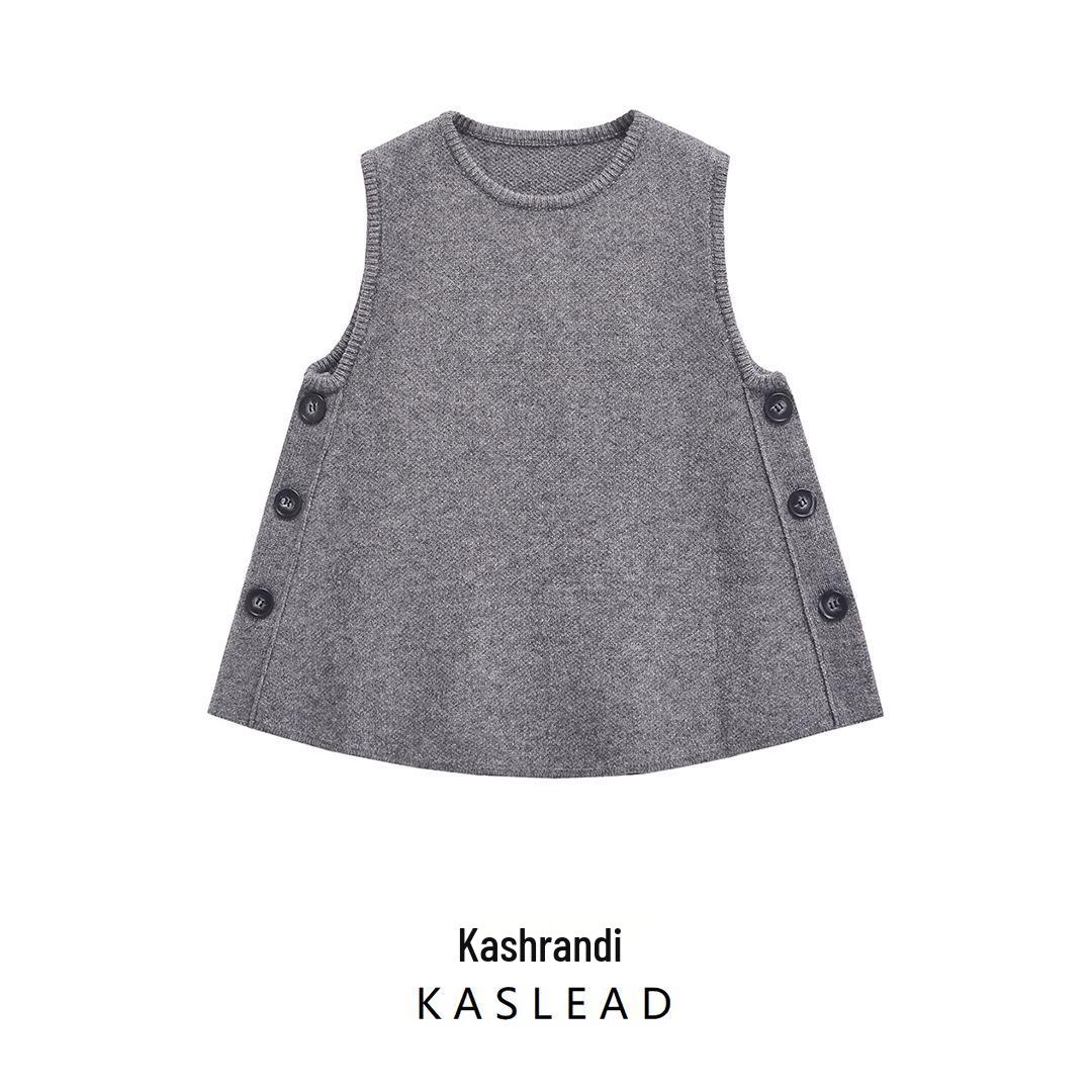 

2024 Winter Women s European Sleeveless Top with Side Buttons and Round Neck Large