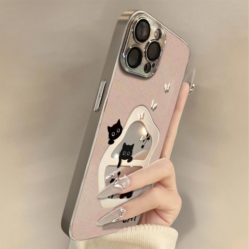 

Hollow black cat is suitable for Apple 16promax aesthetic temperament, fashionable female mobile phone case iPhone electroplating apple 16promax