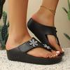 Vintage Soft Sole Flip Flops Women 2025 Summer Glitter Flower Decoration Medium Wedge Heels Sandals Leisure Non Slip Beach Shoes