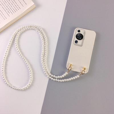 Crossbody Pearl Lanyard Halskette Kette Hülle für Huawei P60 Pro Art P50 P40 P30 P20 Pro Lite Schutzlinse Weiche TPU Silikon Handyhülle Rückseite