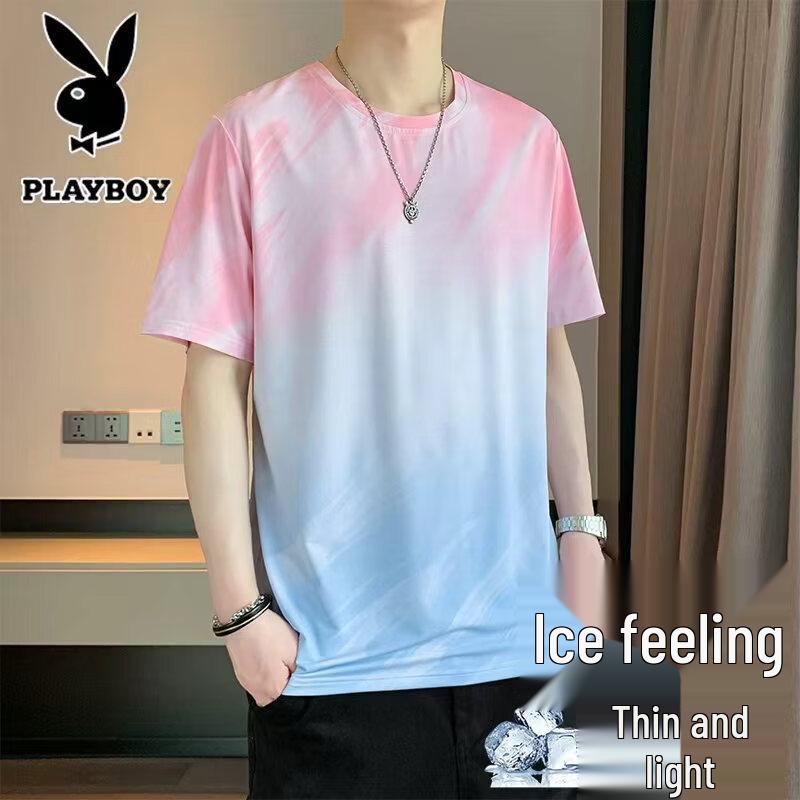 PLAYBOY Men s Gradient Ice Silk Quick-Dry T-Shirt 5XL