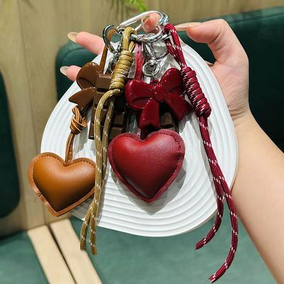 Style Kawaii Korea Trendy Heart Leather Keychain Bag Package Decor Chocolate Pendant Accessories Creative Key Chain Trendy