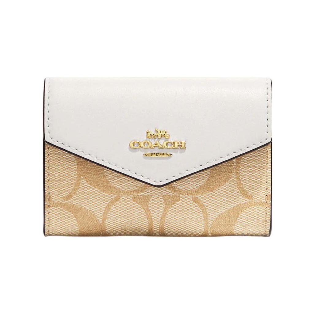 Coach Card Case 10 Classic Horse And Carriage Logo Flip Cover Canvas With Leather Wallet Card Holder Women Wallet White Brown CH202-IMDQC
