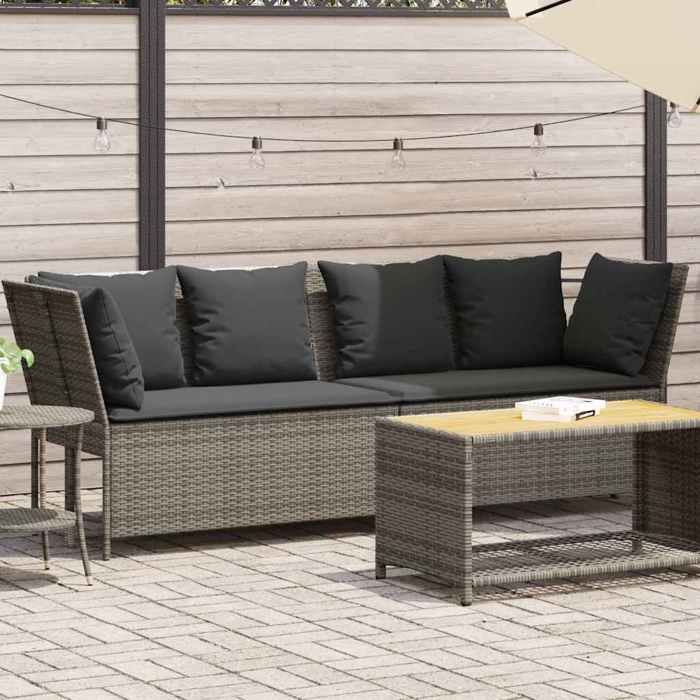 VidaXL Canapé de jardin avec coussins Gris Résine tressée, canapé d'extérieur, causeuse de jardin, meuble d'extérieur, siège 4104124