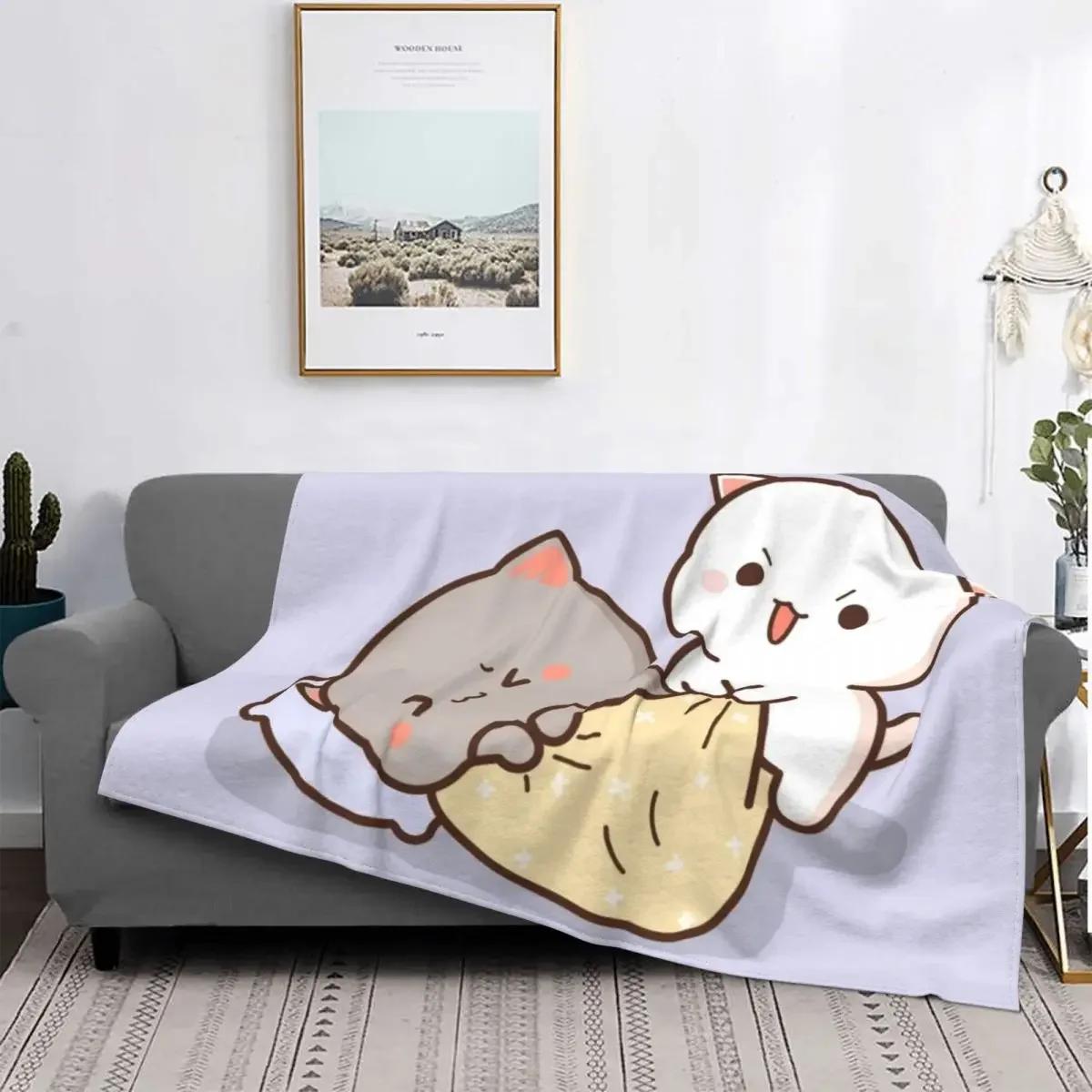 

Peach And Goma Mochi Cat Wake Up Blanket 3D Print Soft Flannel Fleece Warm Throw Blankets for Travel Bedroom Sofa Quilt 75x90cm