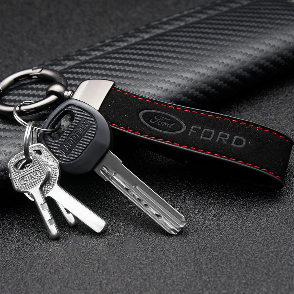 AAAMP1 Car Suede Logo Keychain Zinc Alloy Key Ring Accessories For Ford Ranger S-Max Focus Galaxy Mondeo Transit Tourneo Custom Ranger