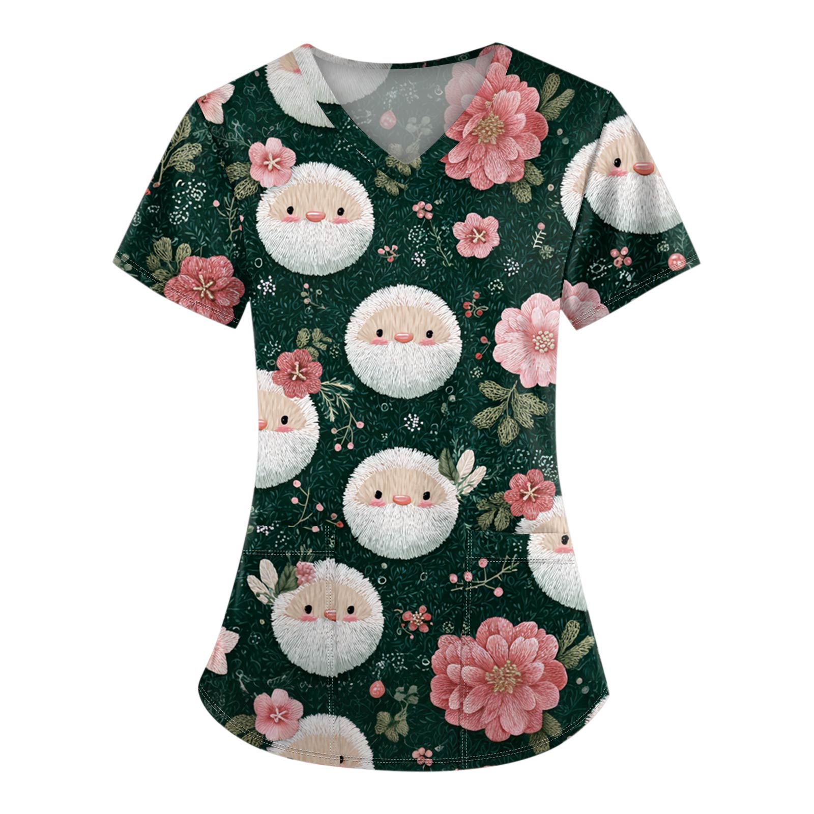 

Женские топы с короткими рукавами и v-образным вырезом с рождественским принтом, рабочая блузка с карманами XXL