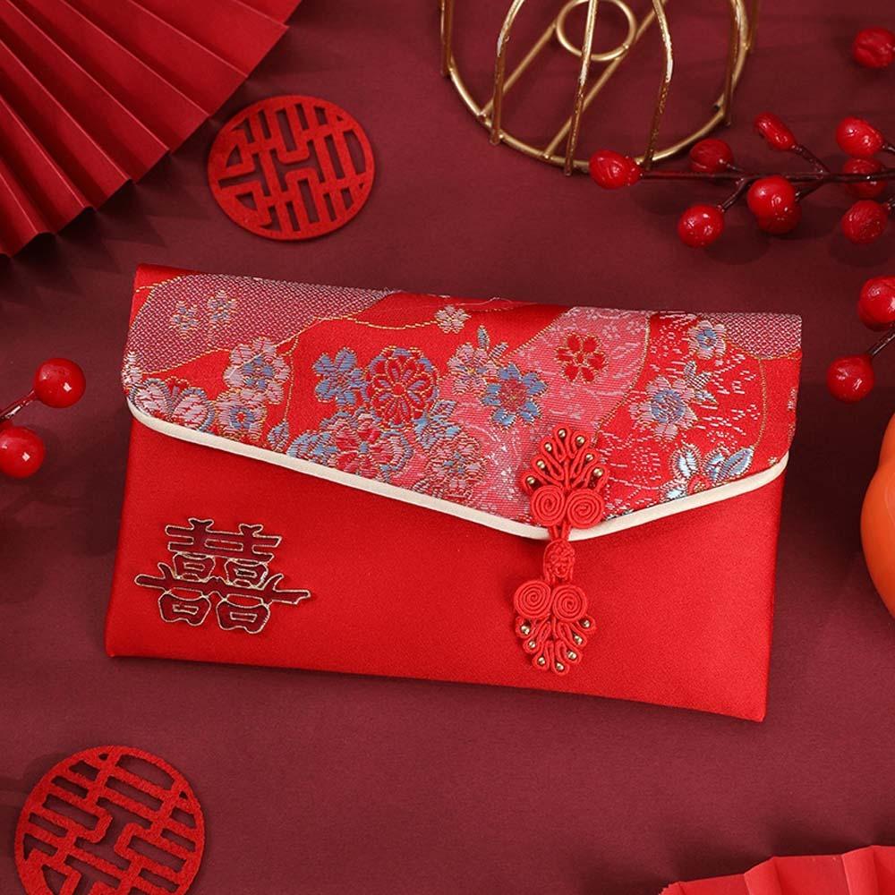 New Year Blessing Words Brocade Red Envelope Brocade Cloth Tassel New Year Money Bag  Party Gifts
