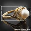 Huitan Elegant Gold Color Women Ring  Imitation Pearl Luxury Party Accessories Curve Design Inlaid Shiny CZ Fashion Jewelry