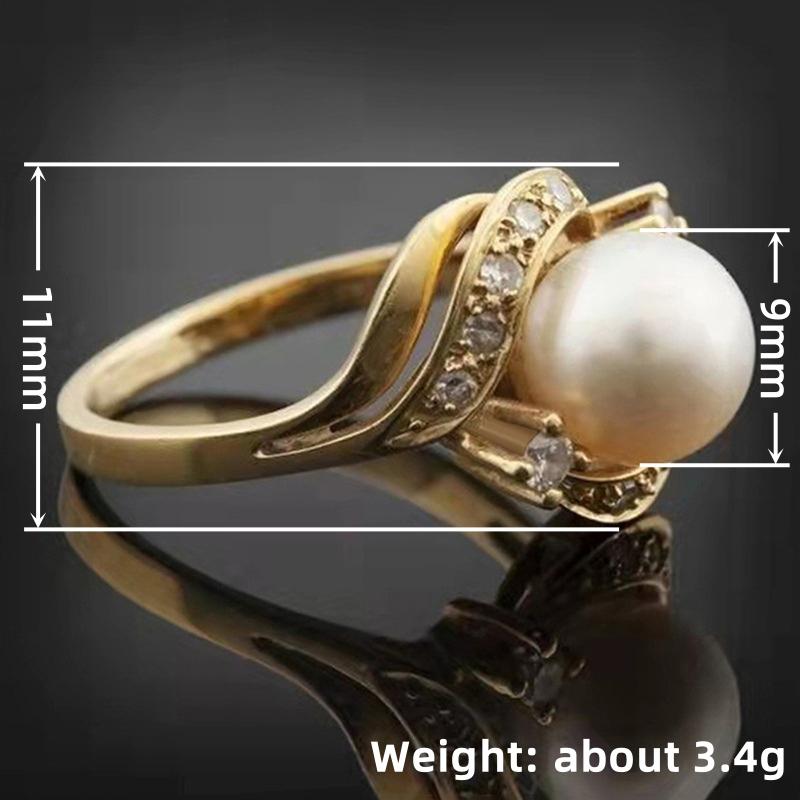 Huitan Elegant Gold Color Women Ring Imitation Pearl Luxury Party Accessories Curve Design Inlaid Shiny CZ Fashion Jewelry