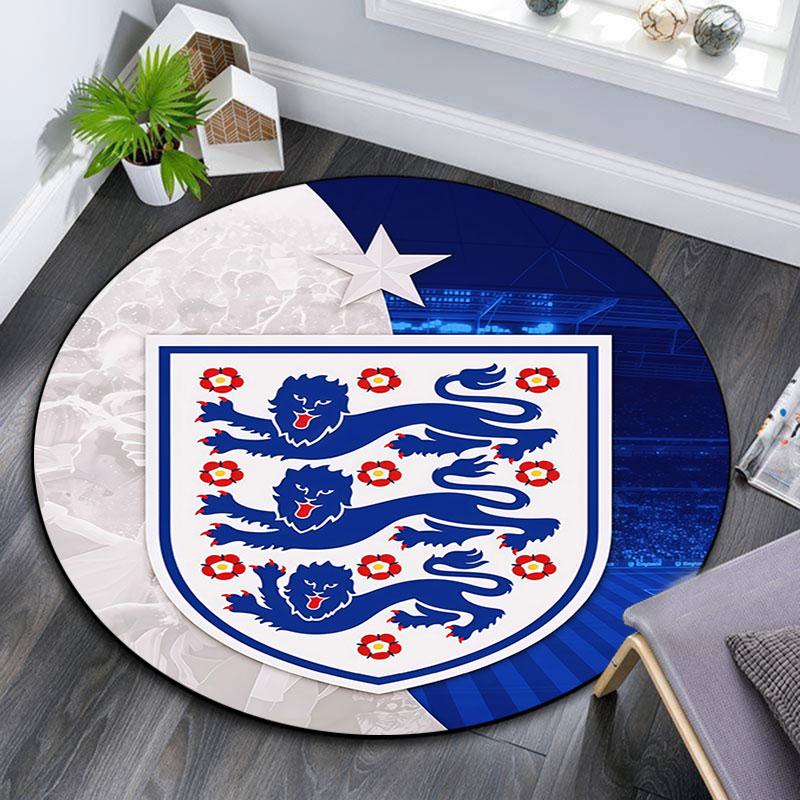 England Football   Round Rug, Non Slip Washable Circular Carpet For Living Room Bedroom Playroom, Sports Fan Decor, Holiday Birthday Gift