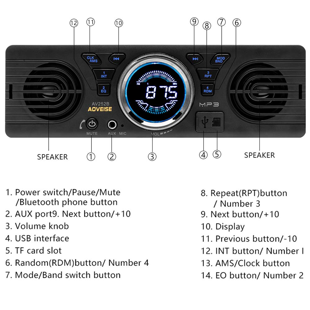 BOOMBOOST AV252 Radio Auto MP3 Acustic Card SD Audio Auto cu Bugle Încorporat Bluetooth Host Difuzor