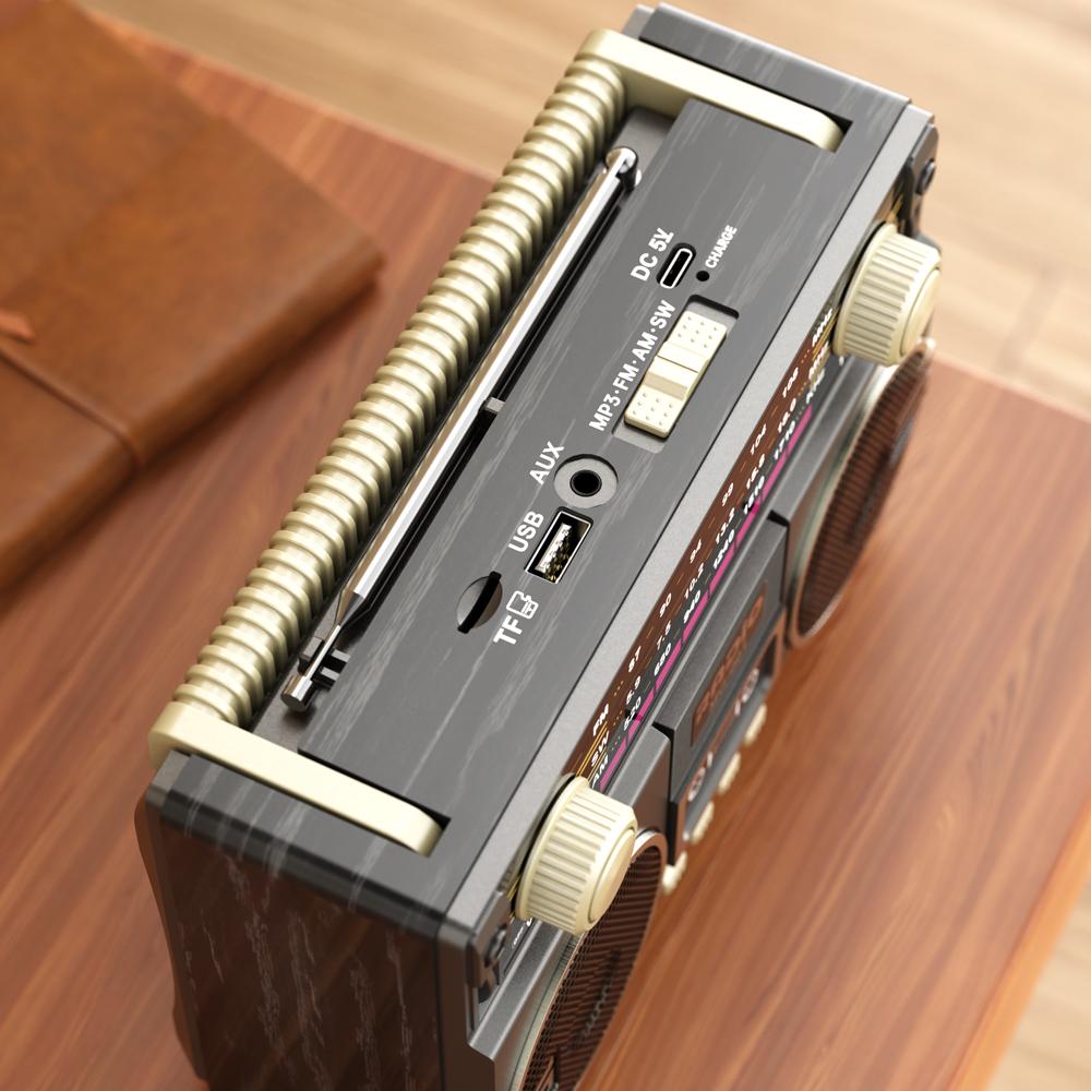 Retro Solární Rádio FM AM SW Přenosný Přijímač Bluetooth 5.3 Reproduktor MP3 Přehrávač Hudby Podpora USB TF Karta Nabíjení Typu C