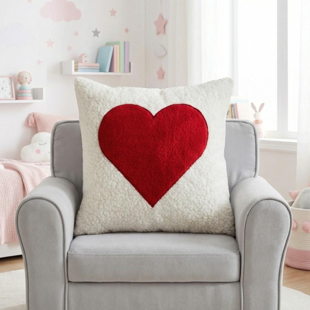 Soft Valentine Heart Pattern Pillowcase Embroidery Square Throw Pillow Cover Decorative Red White Tufted Cushion Case