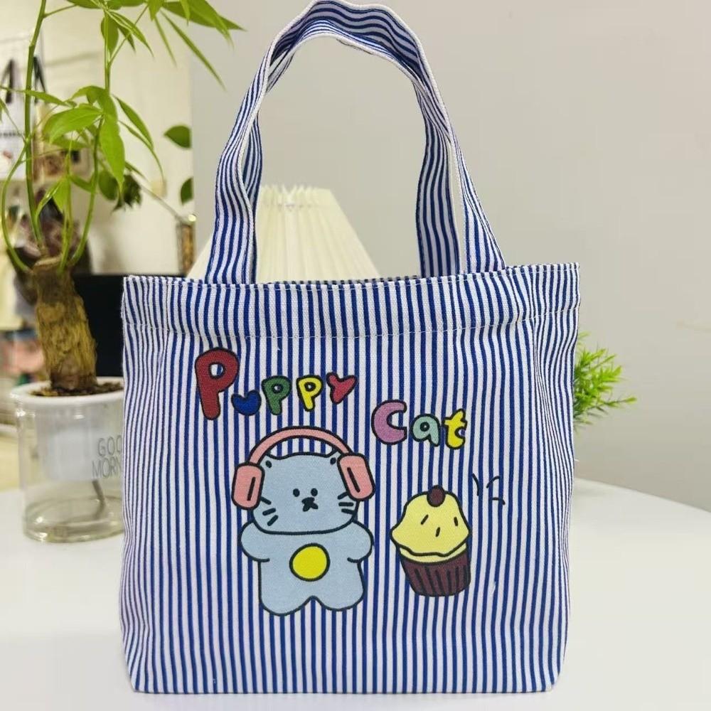 Cute Canvas Cat Paintings Handbags Large Capacity Casual Cartoon Canvas Bag Lightweight Lunch Bag Outing