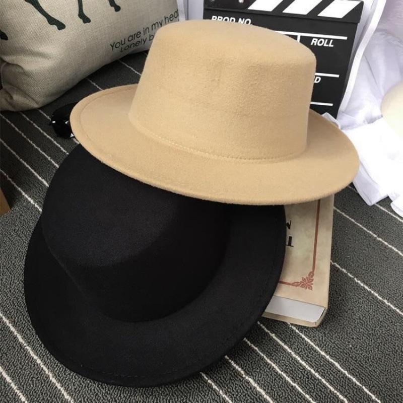 Autumn and Winter British Woolen Hat Men's Fashion Trendy Casual Versatile Stage Hat Men's Performance Flat Top Hat Women