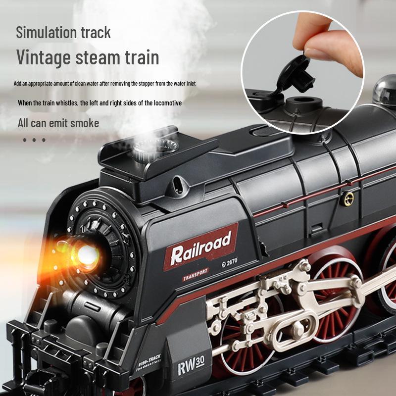 Electric Train Track Set with Sound, Light, and Steam Effects - Retro Style Toy