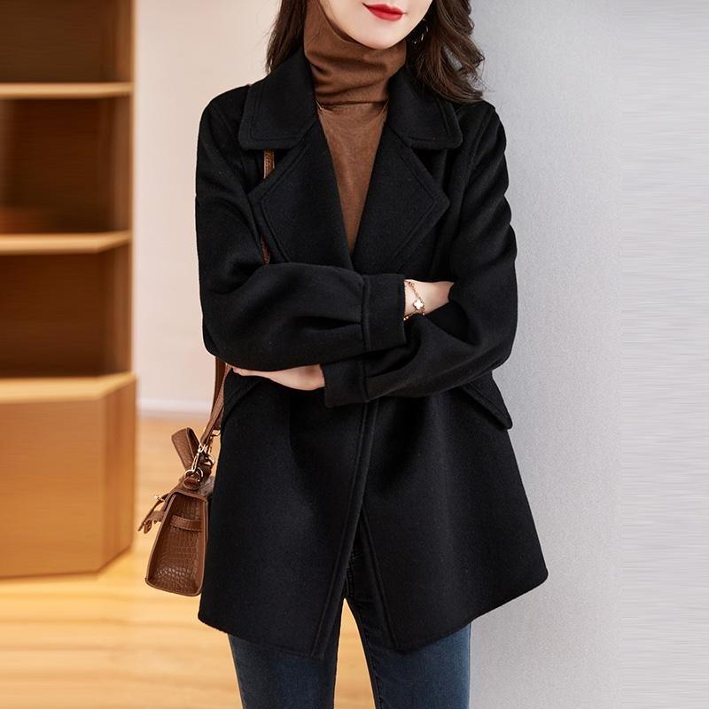 Damen Roter Wollmantel Koreanischer Stil Lockere Passform Vintage Mode Blazer Revers Winterjacke