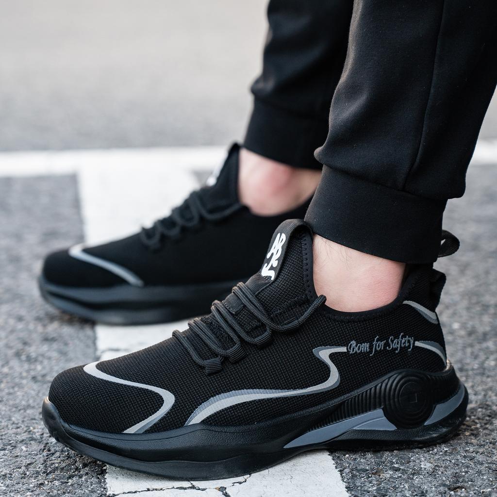 Men's Lightweight Safety Shoes Steel Toe Anti-Smash Puncture Resistant Breathable Work Shoes for Sports Protective Footwear