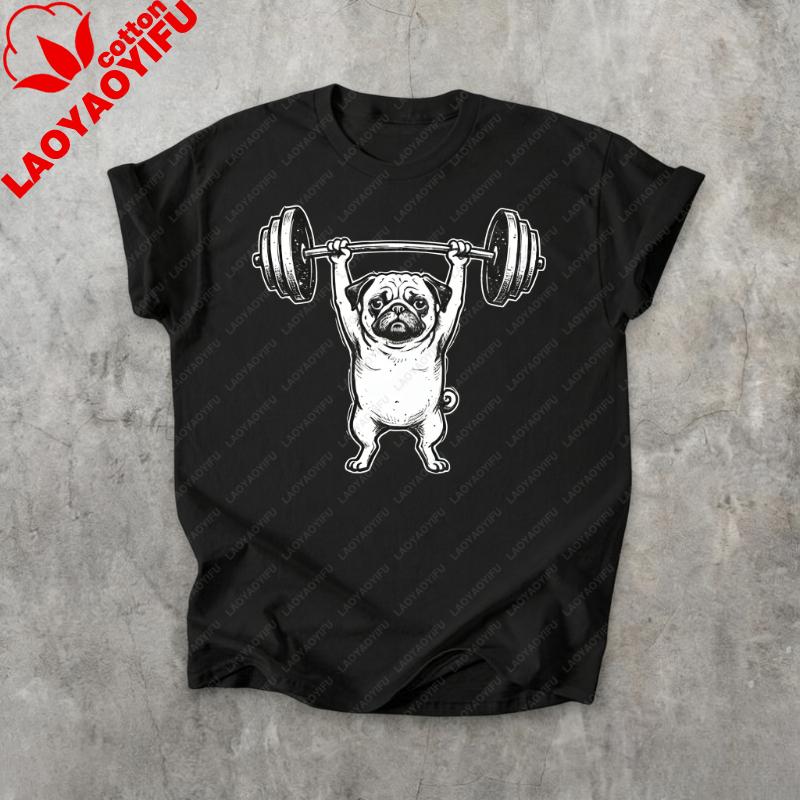 Funny Gym Pug TShirt Weightlifting Dog Meme Tee Vintage Workout Animal Shirt Fitness Humor Graphic Top Strength Gift Gothic Top