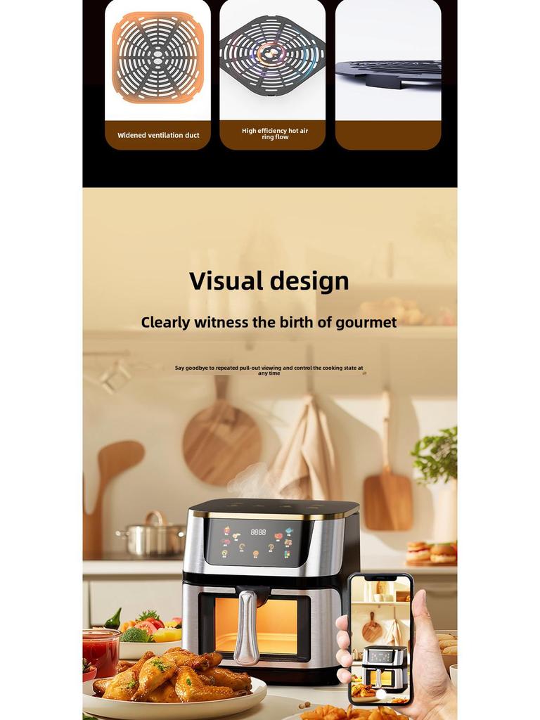 Smart Stainless Steel Air Fryer with Visual Display - Large Capacity, US Standard