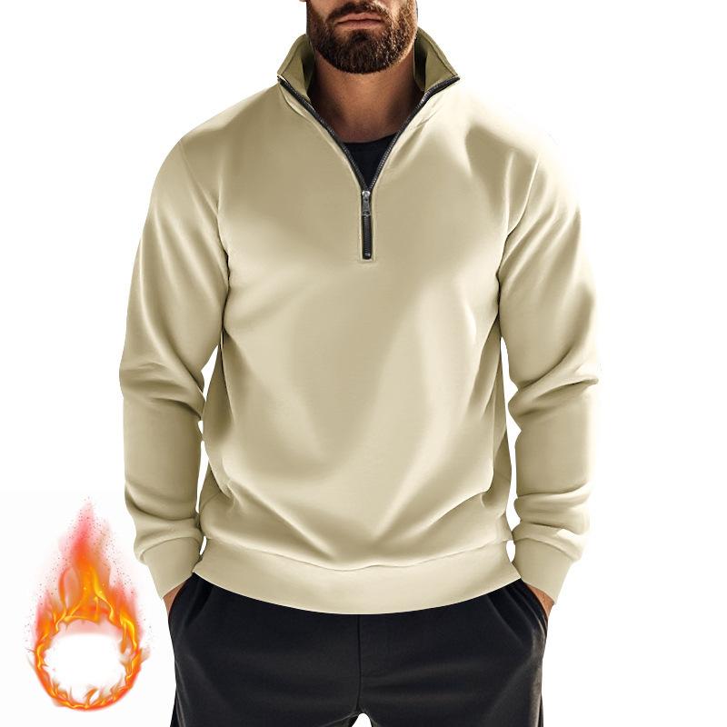 Men S Casual Zip Stand Collar Fleece Solid Color Sweatshirt