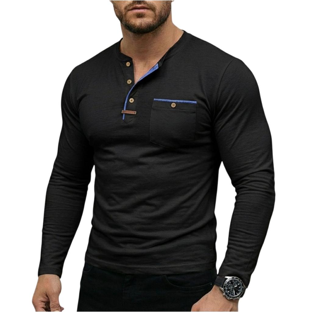 Men's casual ,color long,sleeved base layer shirt, men's button,down round,neck elastic sport top