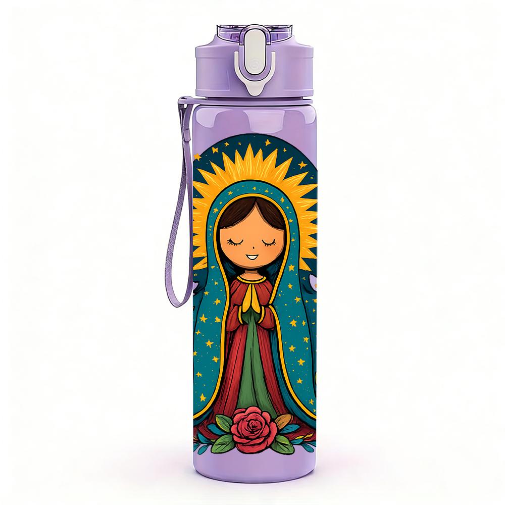 1PC Guadalupe Virgin Portrait 750ml Color Plastic Sports Water Bottle Leakproof Flip Straw Lid For Sports Office Home Use