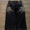 Mens Y2K Retro Loose Fit Denim Pants High Street Casual Punk Wide Leg Jeans Cotton Blend Mid-Rise Straight Cut