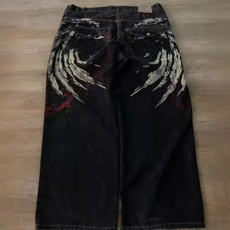 Mens Y2K Retro Loose Fit Denim Pants High Street Casual Punk Wide Leg Jeans Cotton Blend Mid-Rise Straight Cut