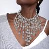 Layered Waterfall Rhinestone Necklace Women Bold Geometric Drop Pendant Chain In Gold Gunmetal