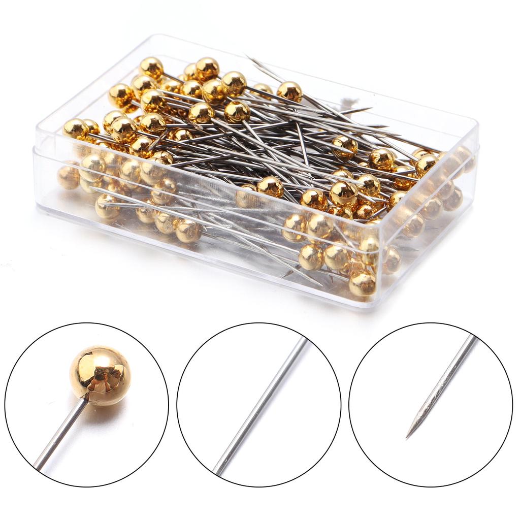 100Pcs Color Ball Head Pins Stainless Steel Pearl Big Head Sewing Pins for Clothing Positioning Supplies Sewing Supplies Tools
